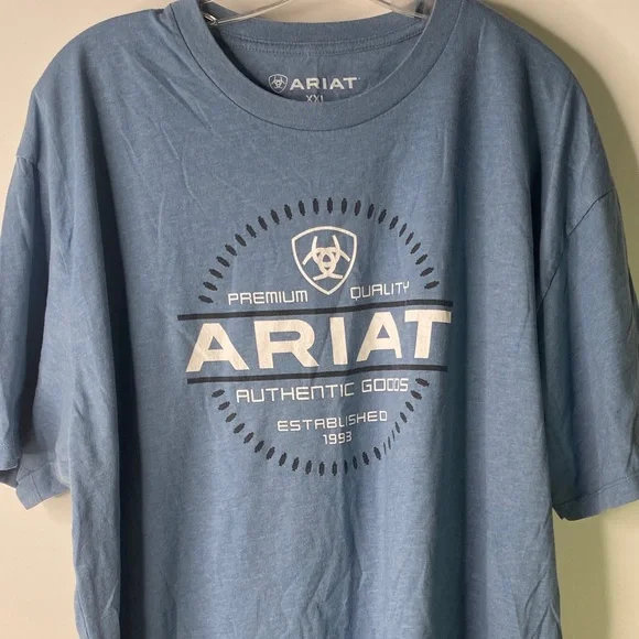 Ariat Logo Graphic Tee T-Shirt Blue Spell-out Western Cowboy - Picture 1 of 5